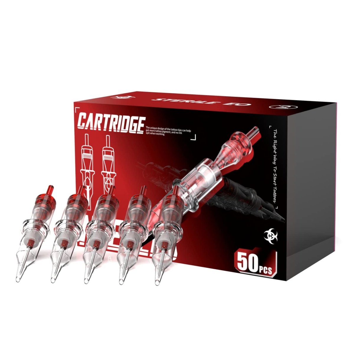 Wormhole Tattoo Needle Cartridges 50pcs Mixed Sizes (12RL)