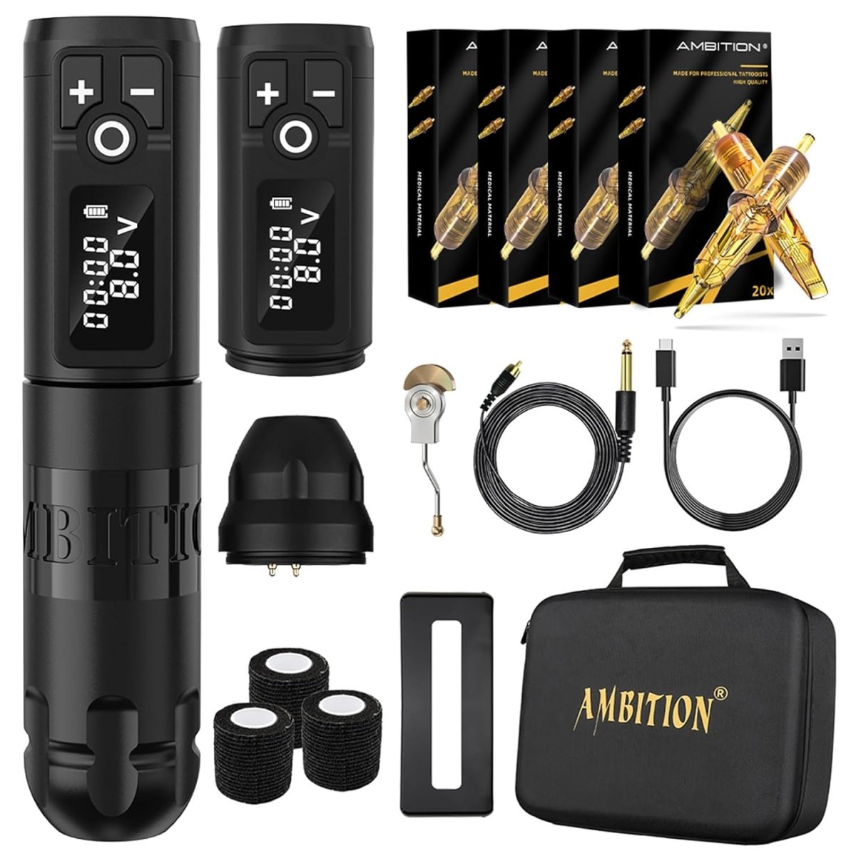 Ambition Soldier Black Wireless Tattoo Pen Machine Kit