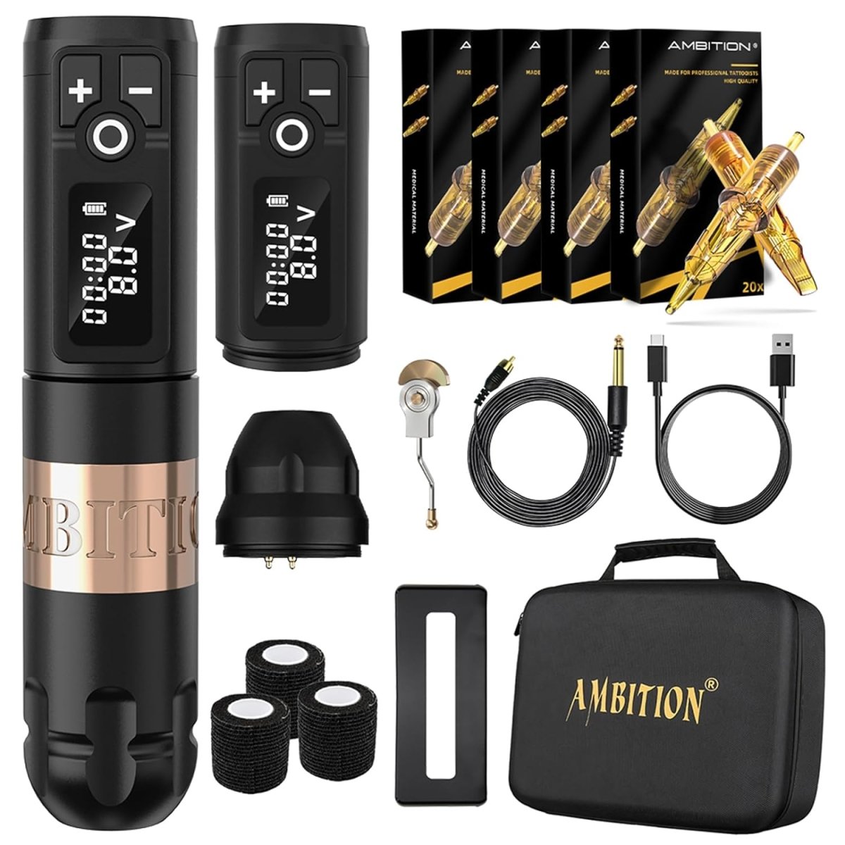 Ambition Soldier Gold Wireless Tattoo Pen Machine Kit