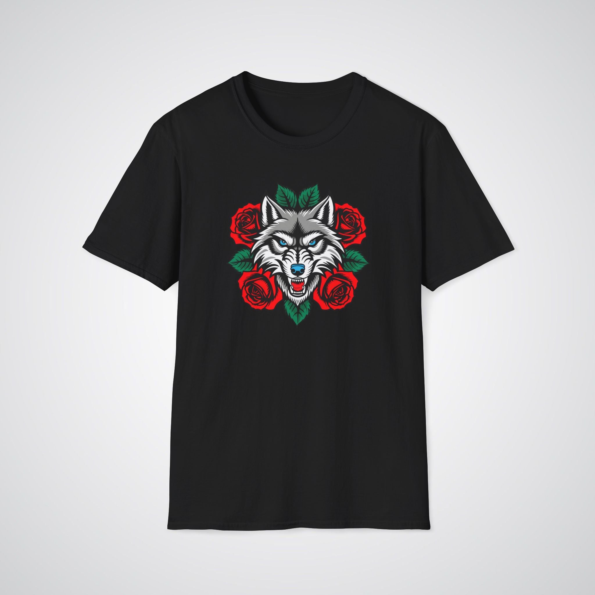 Wolf in Roses Neo-Traditional Tattoo Unisex T-Shirt