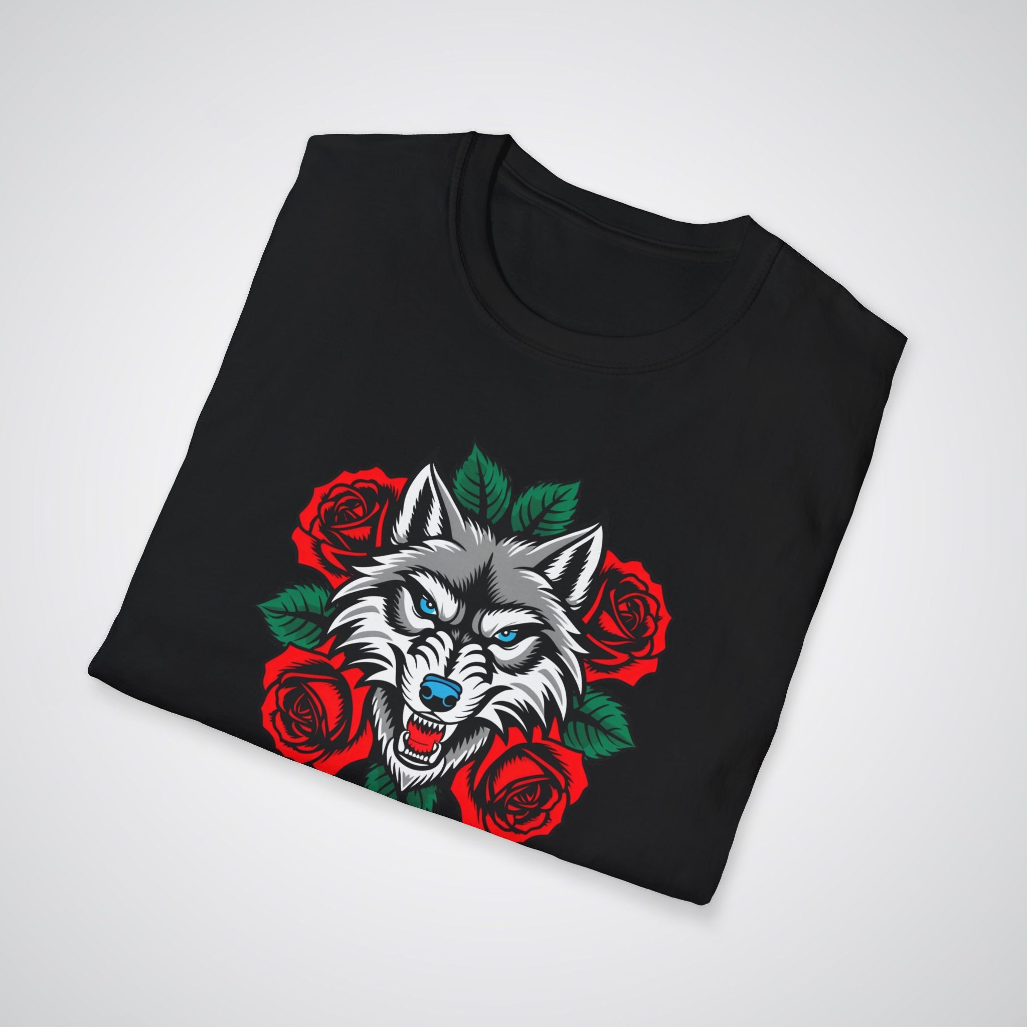 Wolf in Roses Neo-Traditional Tattoo Unisex T-Shirt