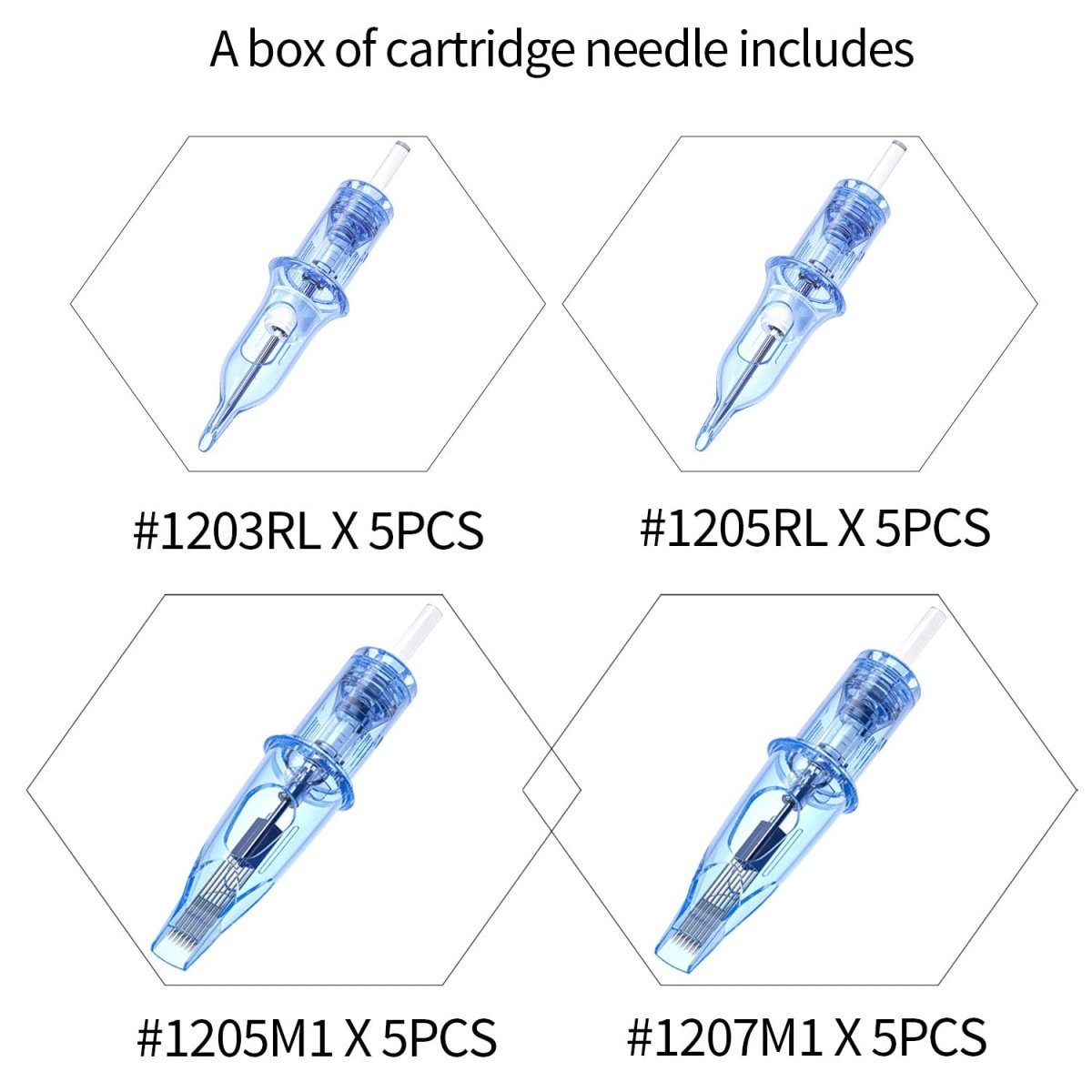 A-minusone Mixed Tattoo Needle Cartridges Standard 3RL+5RL+5M1+7M1 - 20pcs