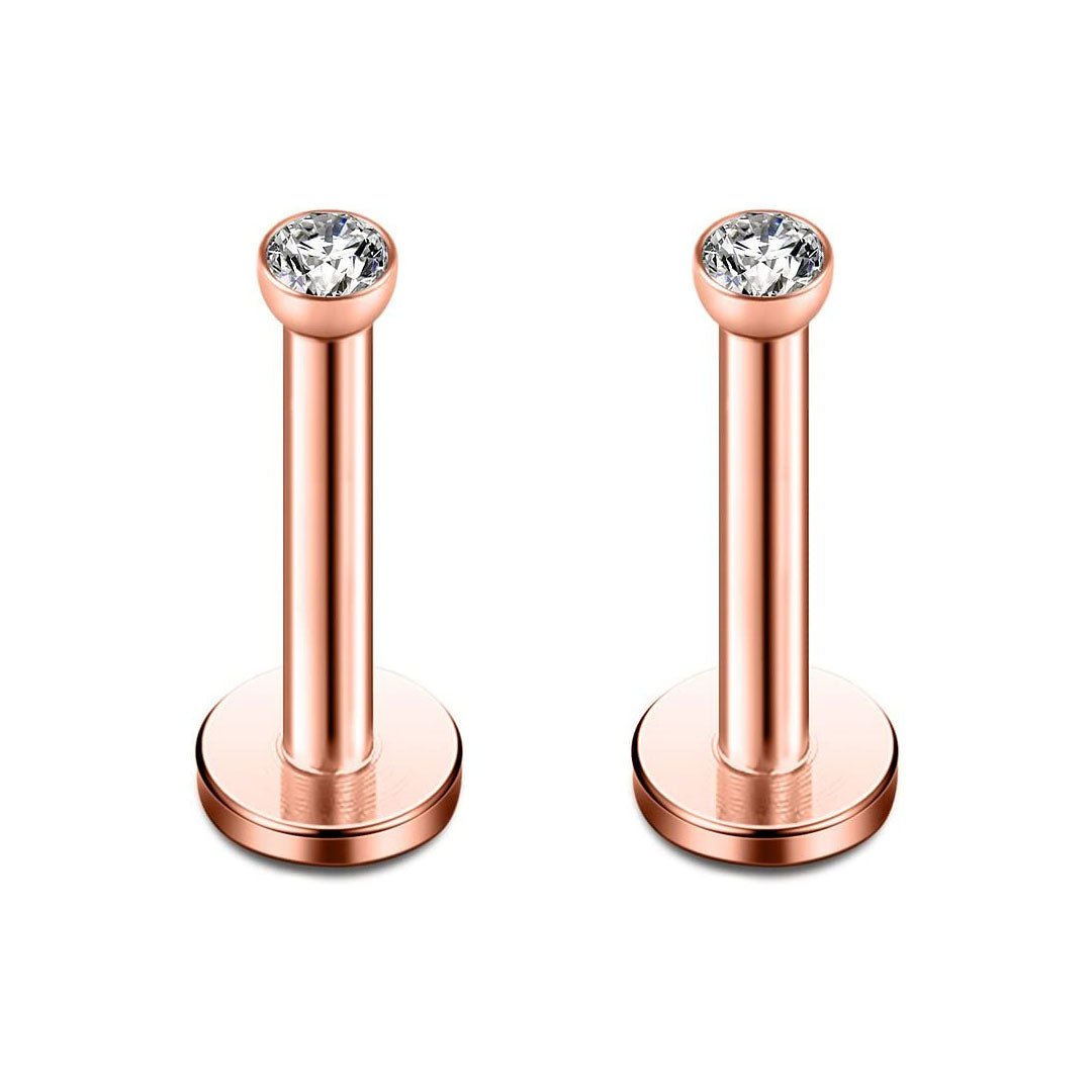 Round CZ Gem Labret Stud - 16GA (2pcs)