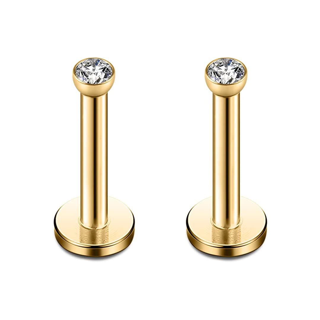 Round CZ Gem Labret Stud - 16GA (2pcs)