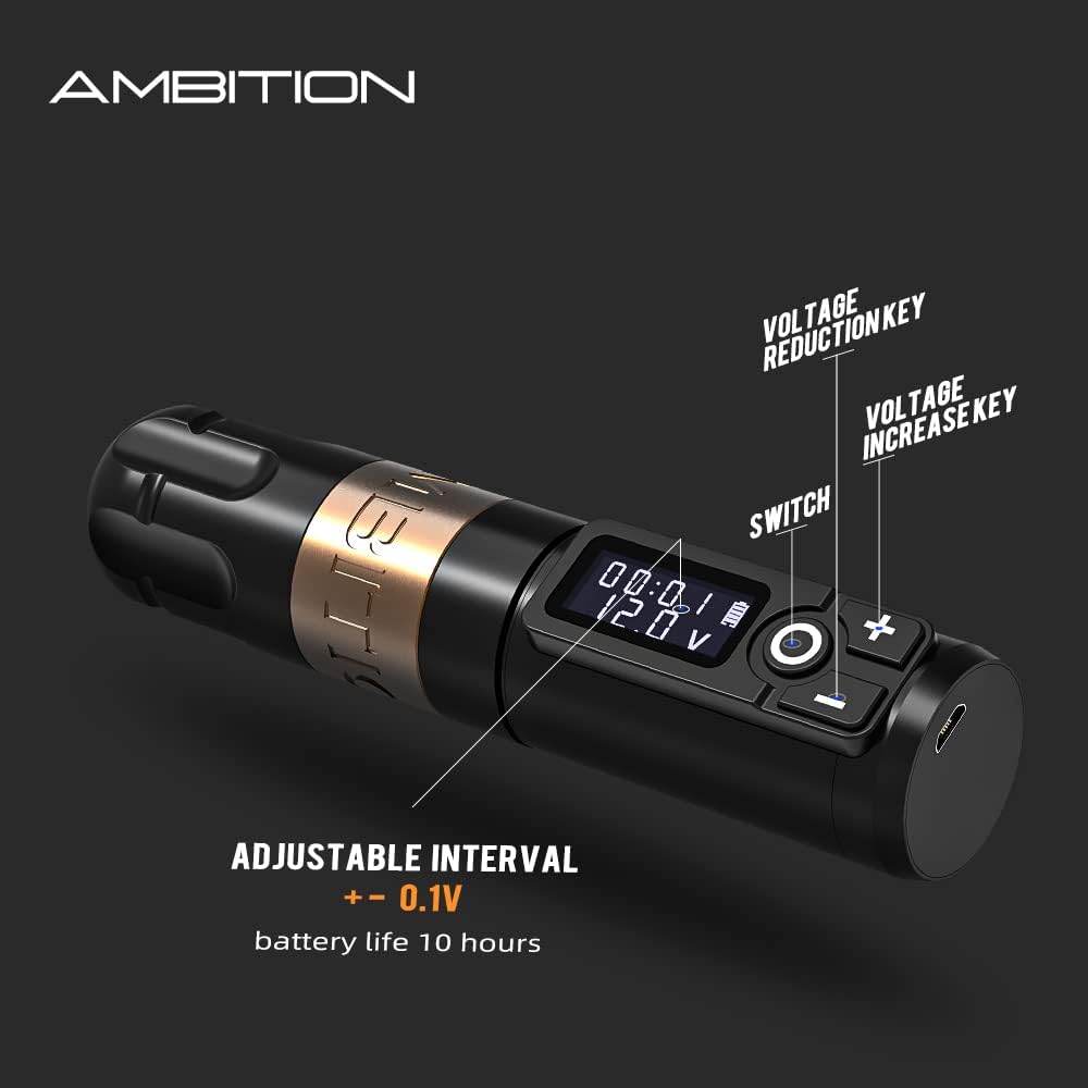 Ambition Soldier Black Wireless Tattoo Pen Machine Kit