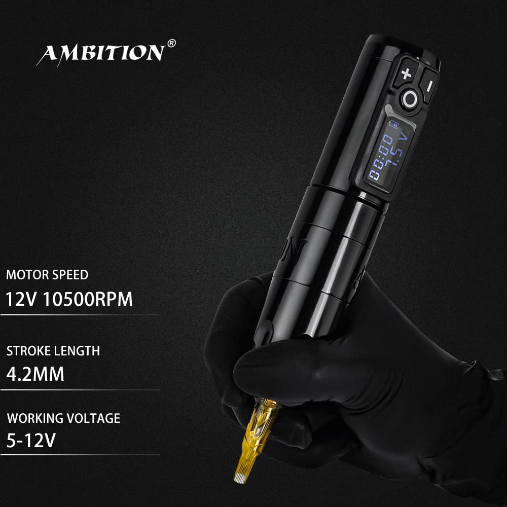 Ambition Soldier Black Rotary Wireless Tattoo Pen Machine