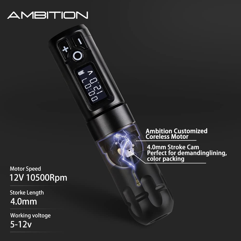 Ambition Soldier Silver Wireless Tattoo Pen Machine Kit