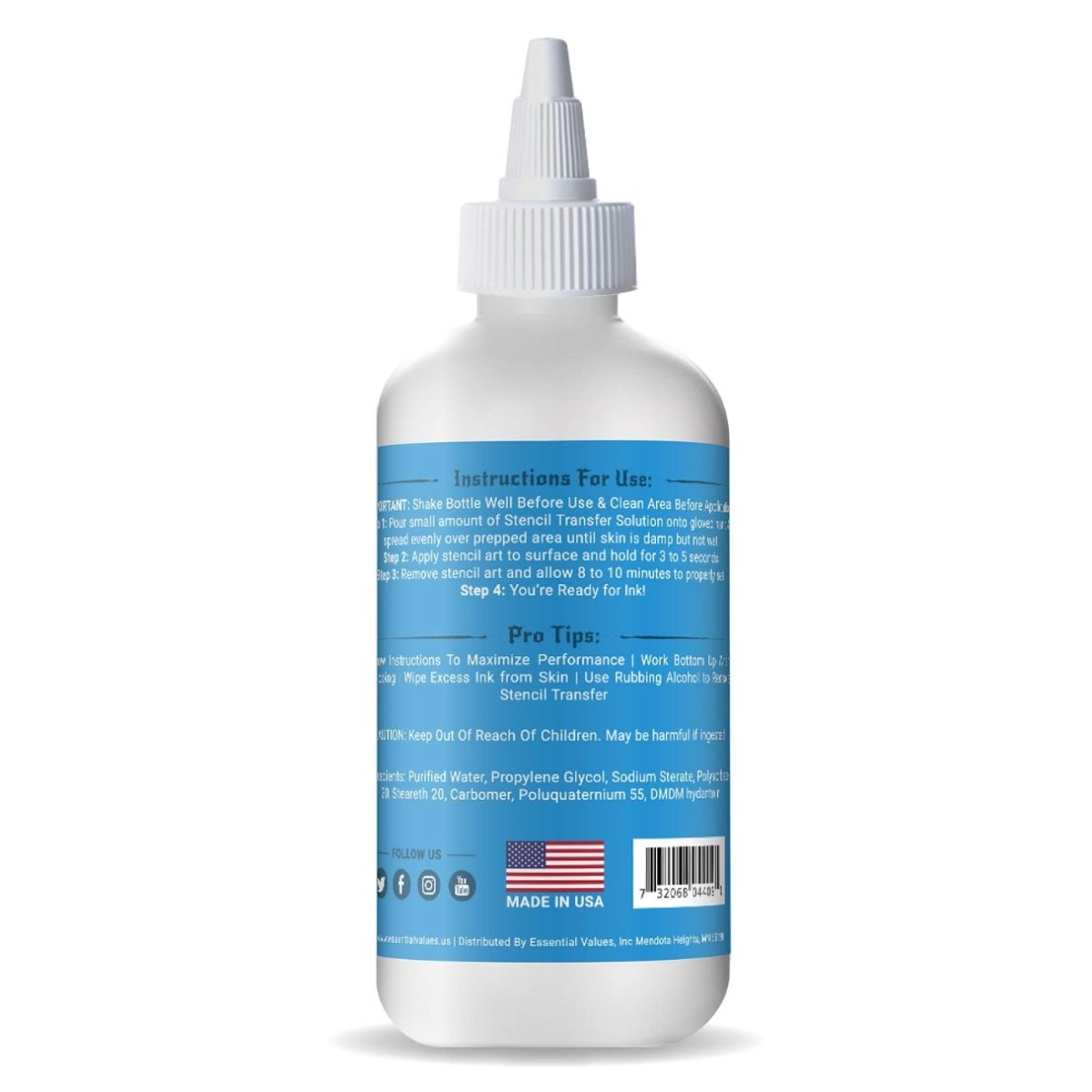 Tattoo Transfer Gel 8oz Essential Values - Long-Lasting Stencil Solution for Sharp Designs