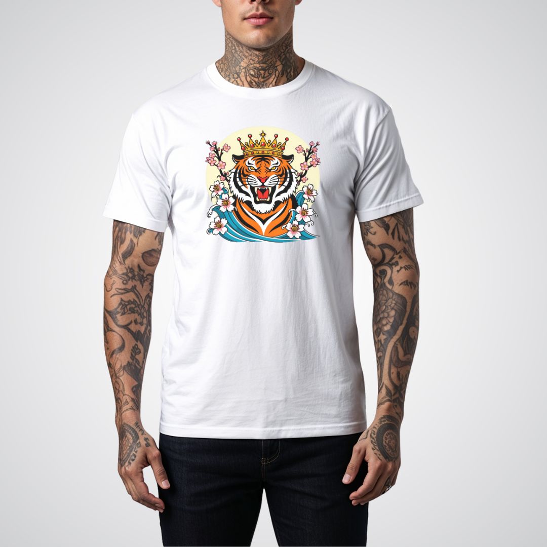 Tiger with Crown Neo-Traditional Tattoo Unisex T-Shirt