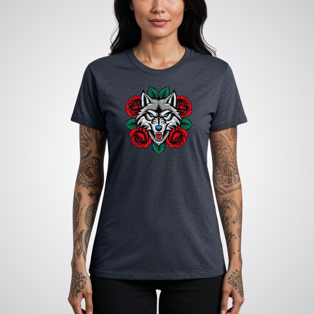 Wolf in Roses Neo-Traditional Tattoo Unisex T-Shirt