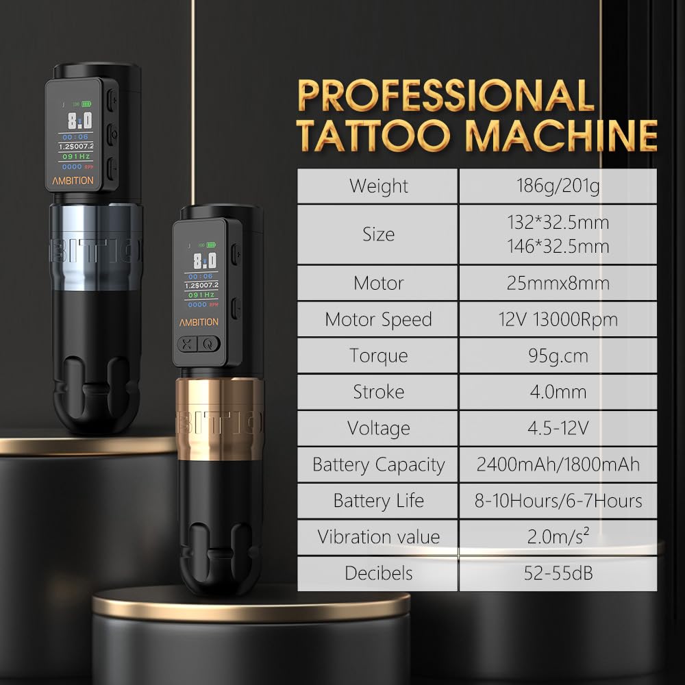 Ambition Soldier Max Black Wireless Tattoo Pen Machine AB-BSZGSZC