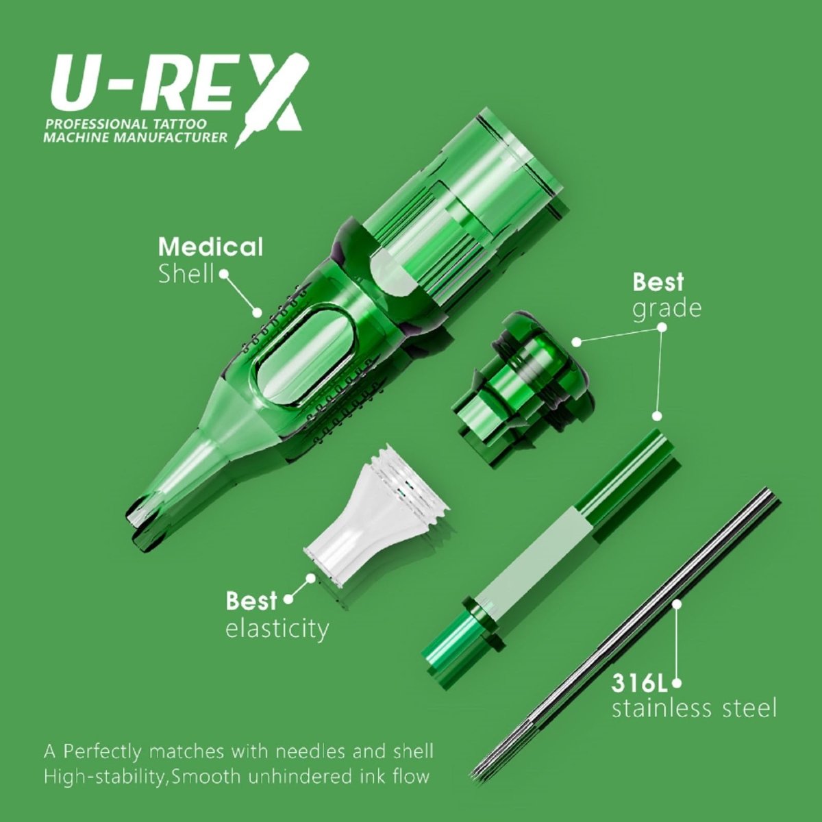 U-Rex Wireless Black Tattoo Pen Machine Kit - 7 Length Adjustable Strokes