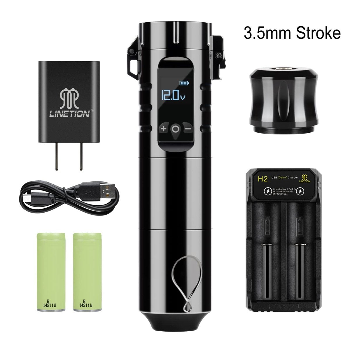 Linetion Sworder Wireless Tattoo Pen Machine Kit - 3.5mm Stroke, Black