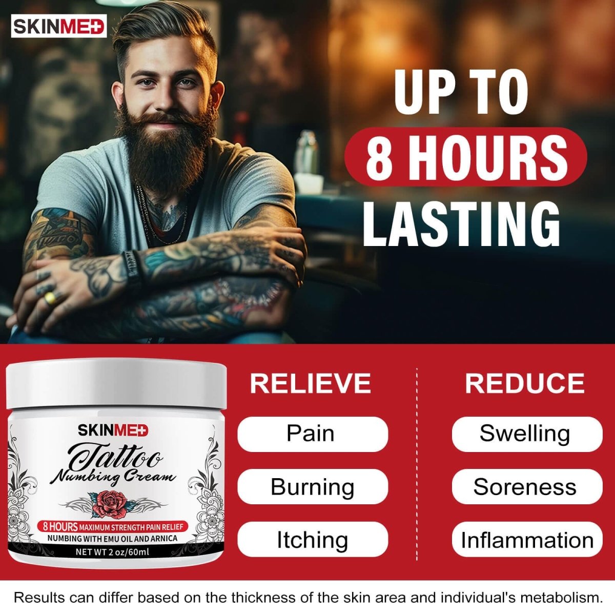 Skinmed 8-Hour Tattoo Numbing Cream Extra Strength - Painless, 60ml/2.0oz