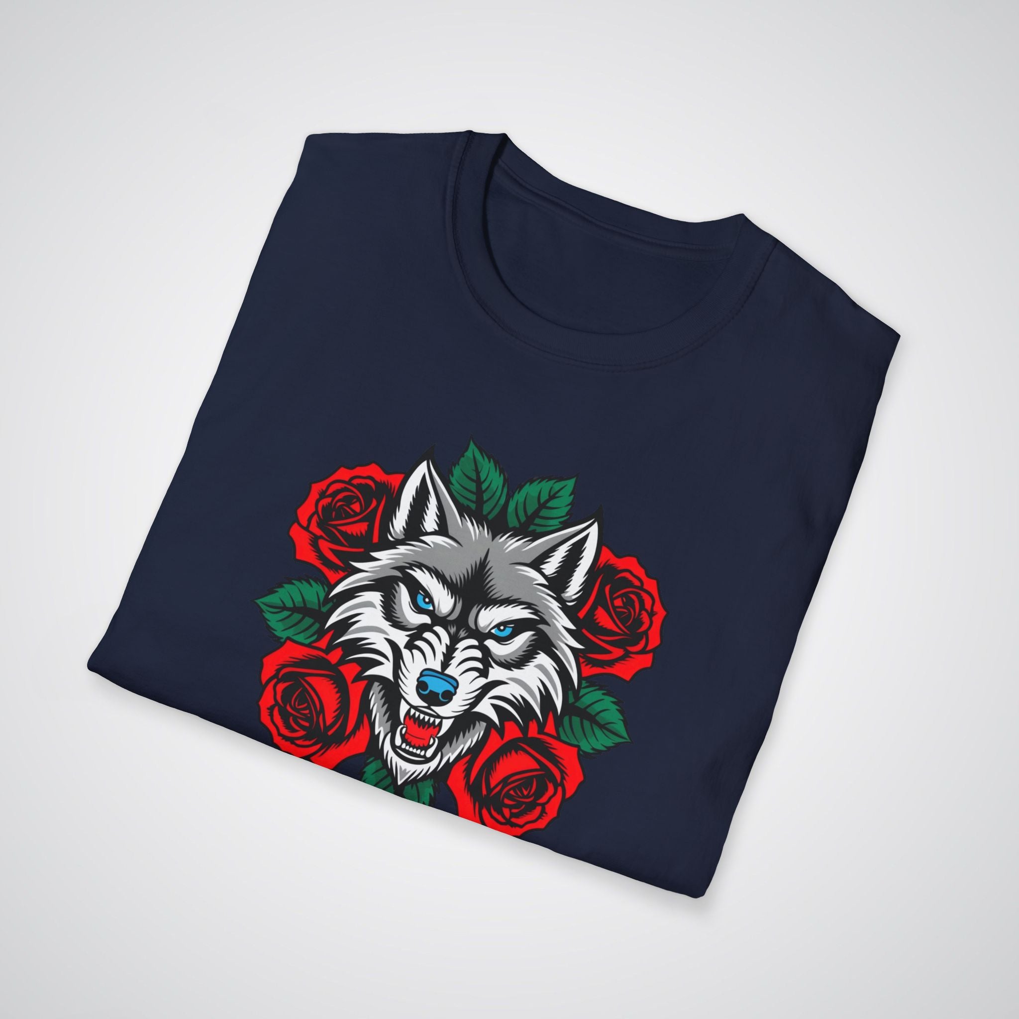 Wolf in Roses Neo-Traditional Tattoo Unisex T-Shirt