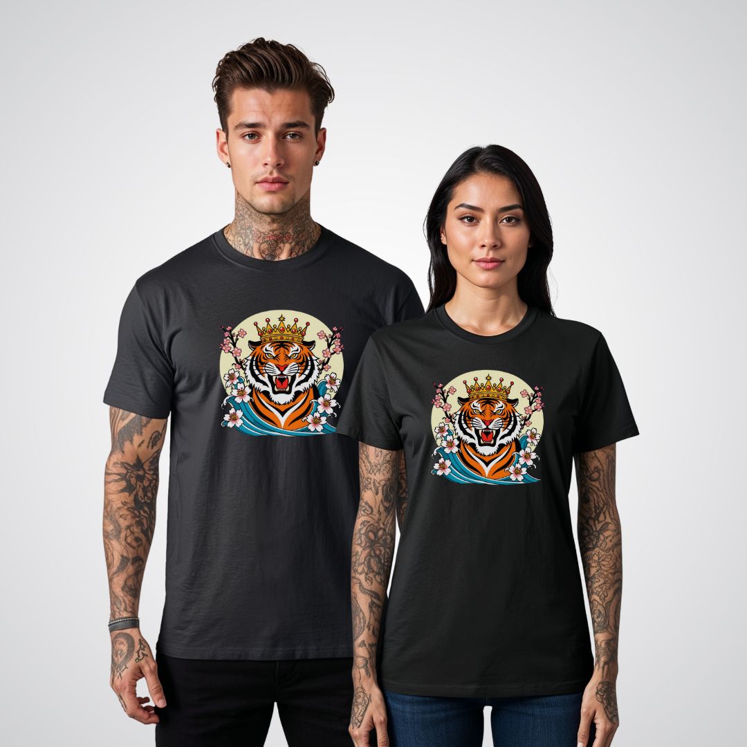 Tiger with Crown Neo-Traditional Tattoo Unisex T-Shirt