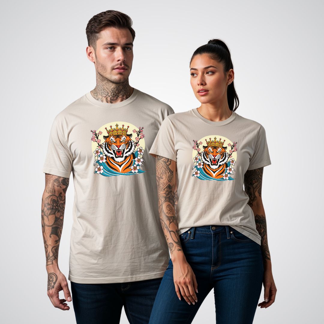 Tiger with Crown Neo-Traditional Tattoo Unisex T-Shirt