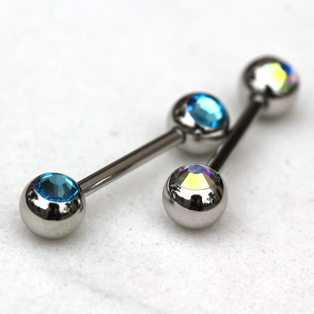 Steel CZ Ball Nipple Bar 14GA