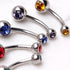 Steel Navel Ring with Gemmed Balls - 14GA