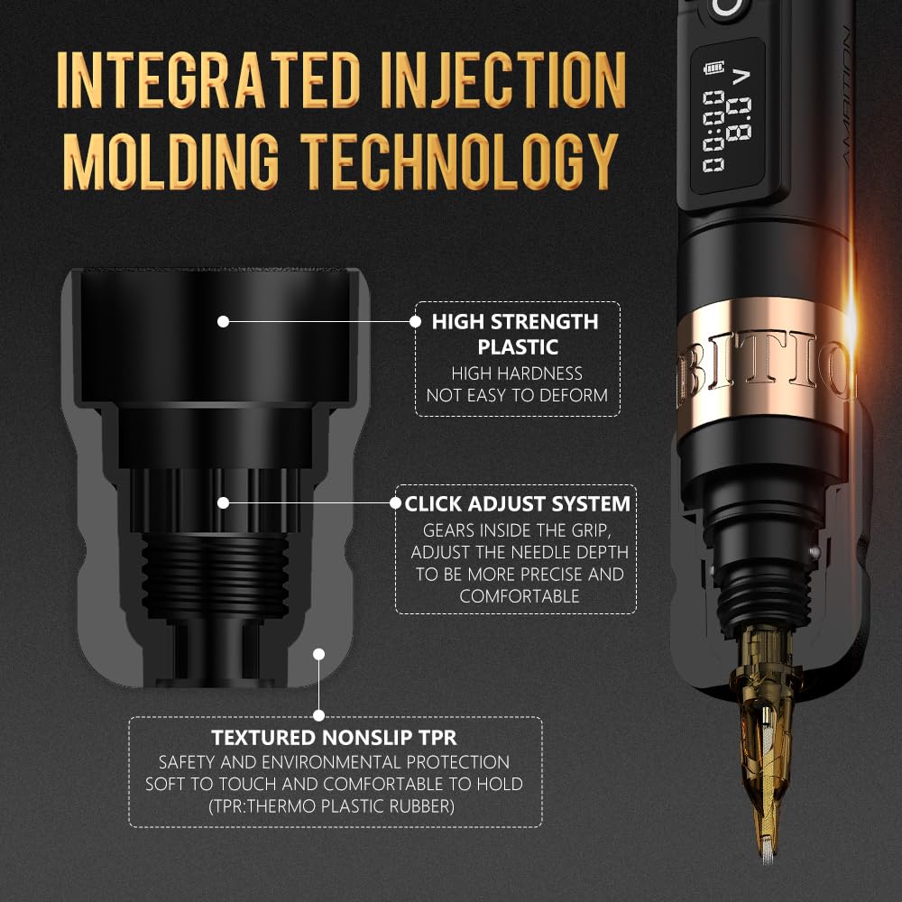 Ambition Soldier P2 Disposable Tattoo Grips 12pcs - 30mm Rubber Grip with Click Adjust System for Rotary Pen Machines - Tattoo Unleashed