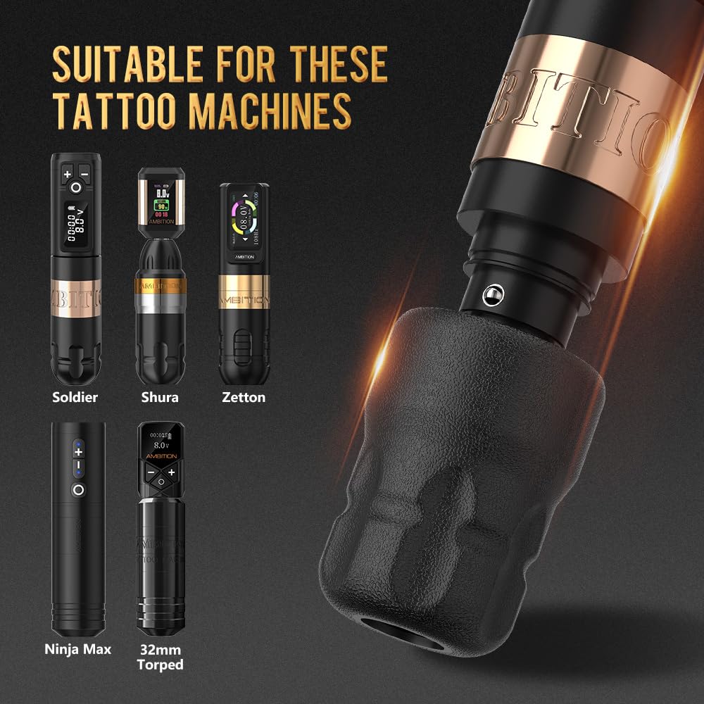 Ambition Soldier P2 Disposable Tattoo Grips 12pcs - 34mm Rubber Grip with Click Adjust System for Rotary Pen Machines - Tattoo Unleashed