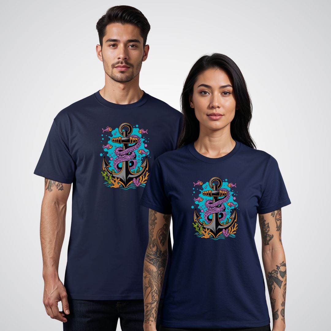 Anchor with Sea Creatures Neo - Traditional Tattoo Unisex T-Shirt - Tattoo Unleashed