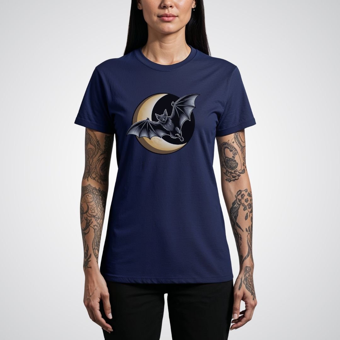 Bat with Crescent Moon Neo - Traditional Tattoo Unisex T-Shirt - Tattoo Unleashed