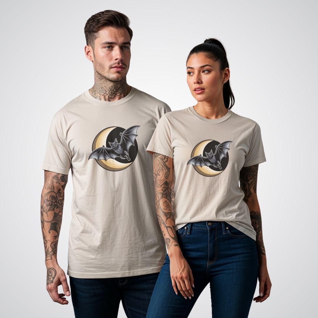 Bat with Crescent Moon Neo - Traditional Tattoo Unisex T-Shirt - Tattoo Unleashed