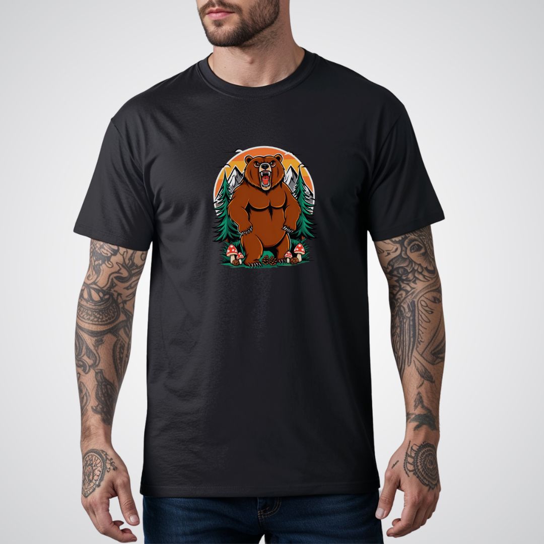 Bear with Forest Elements Neo - Traditional Tattoo Unisex T-Shirt - Tattoo Unleashed