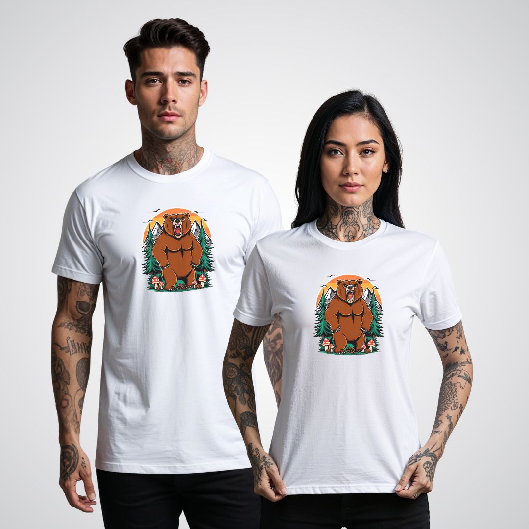 Bear with Forest Elements Neo - Traditional Tattoo Unisex T-Shirt - Tattoo Unleashed