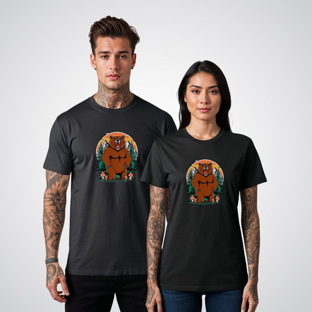 Bear with Forest Elements Neo - Traditional Tattoo Unisex T-Shirt - Tattoo Unleashed