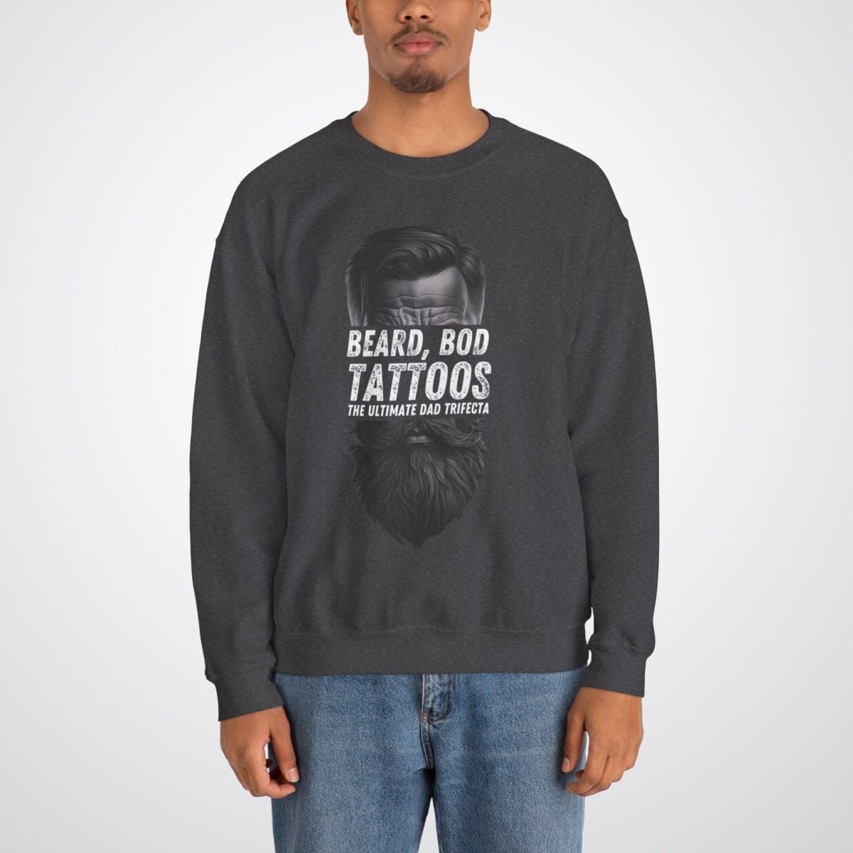 Bearded, Bod & Tattoos - The Ultimate Dad Trifecta Unisex Crewneck Sweatshirt - Tattoo Unleashed