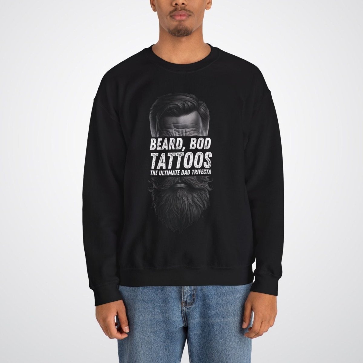 Bearded, Bod & Tattoos - The Ultimate Dad Trifecta Unisex Crewneck Sweatshirt - Tattoo Unleashed