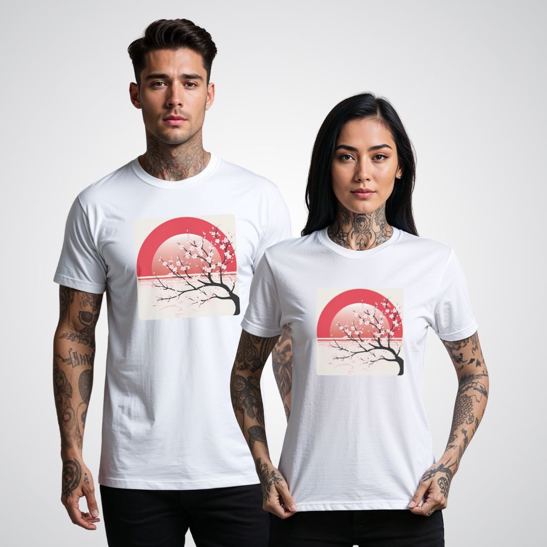 Cherry Blossom Tree with Rising Sun Japanese Tattoo Unisex T-Shirt - Tattoo Unleashed