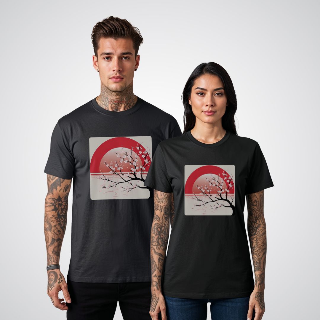 Cherry Blossom Tree with Rising Sun Japanese Tattoo Unisex T-Shirt - Tattoo Unleashed