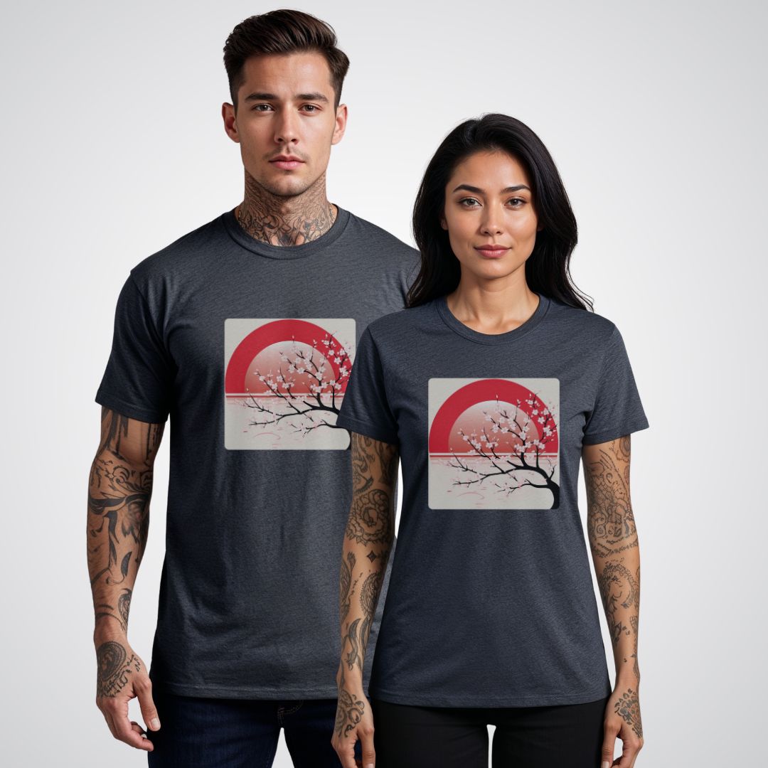 Cherry Blossom Tree with Rising Sun Japanese Tattoo Unisex T-Shirt - Tattoo Unleashed