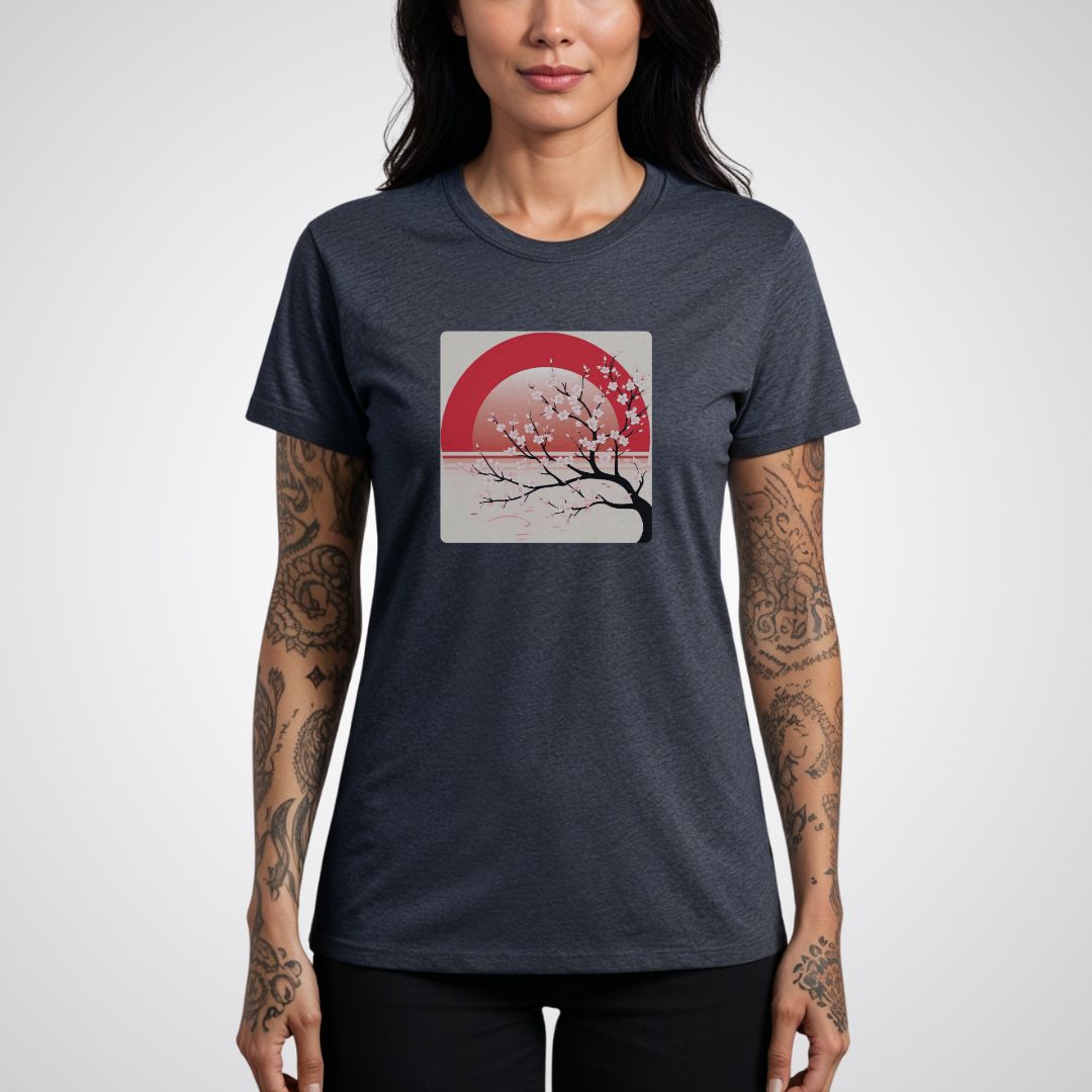 Cherry Blossom Tree with Rising Sun Japanese Tattoo Unisex T-Shirt - Tattoo Unleashed