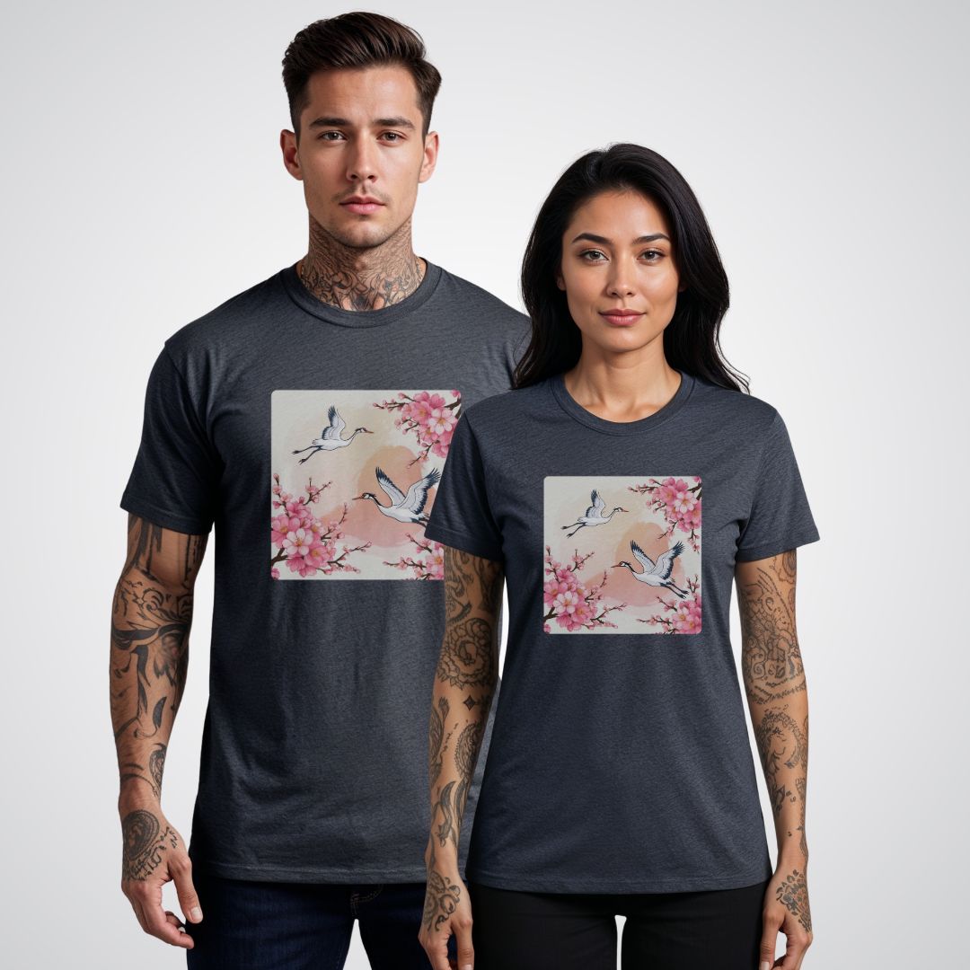 Cherry Blossoms with Cranes Japanese Tattoo Unisex T-Shirt - Tattoo Unleashed