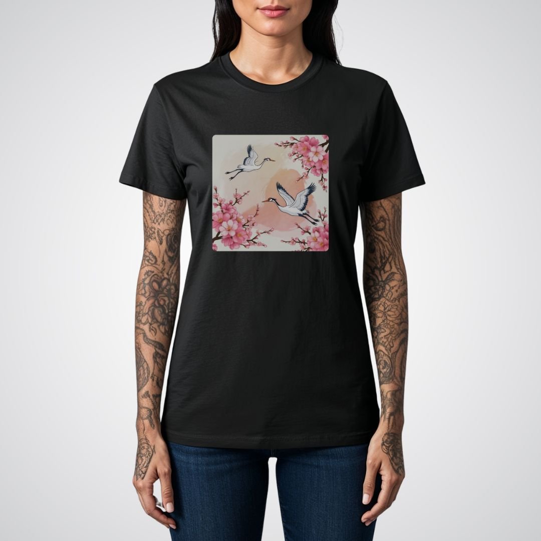 Cherry Blossoms with Cranes Japanese Tattoo Unisex T-Shirt - Tattoo Unleashed