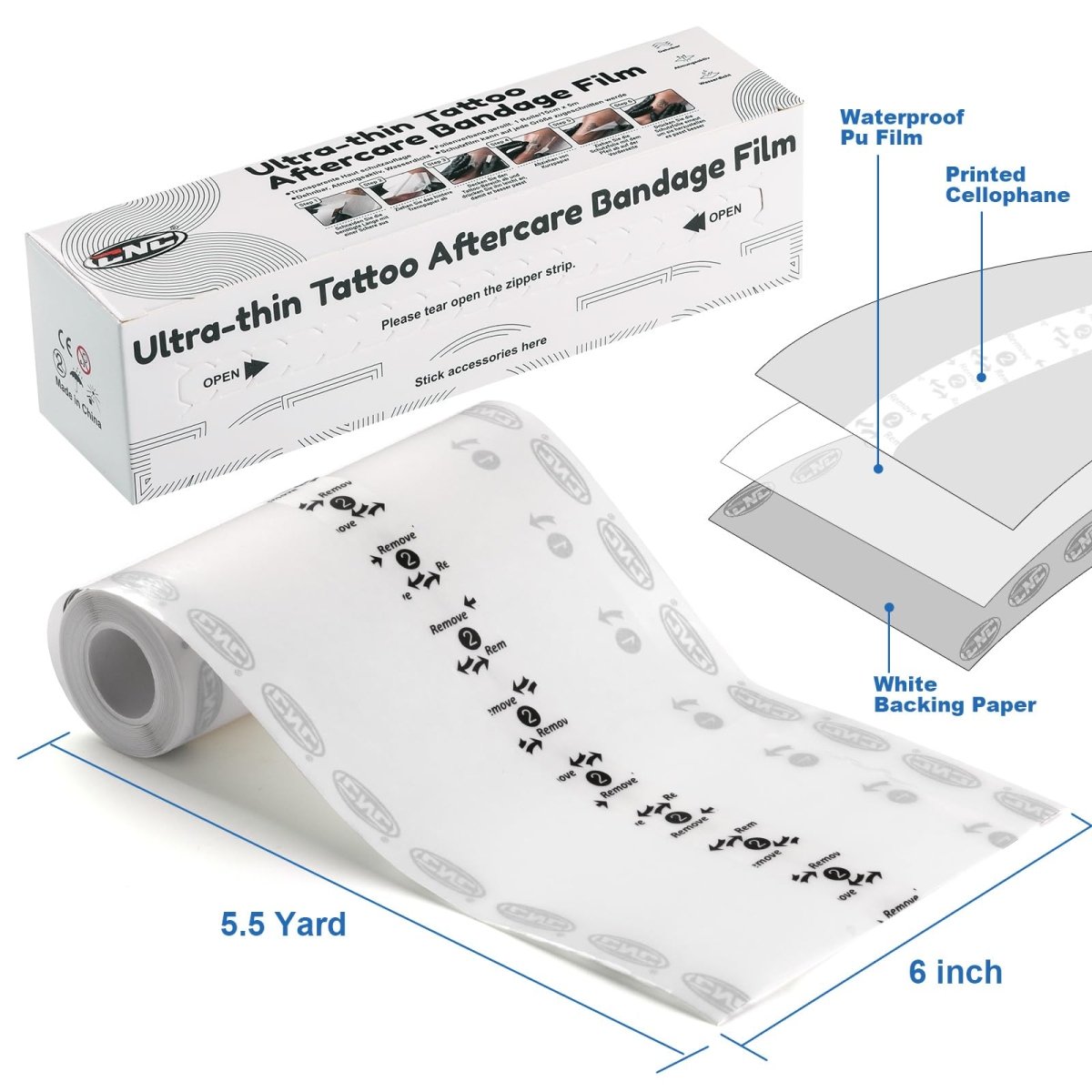 CNC Tattoo Aftercare Bandage 6"x 5.5 Yard Waterproof Adhesive - Tattoo Unleashed