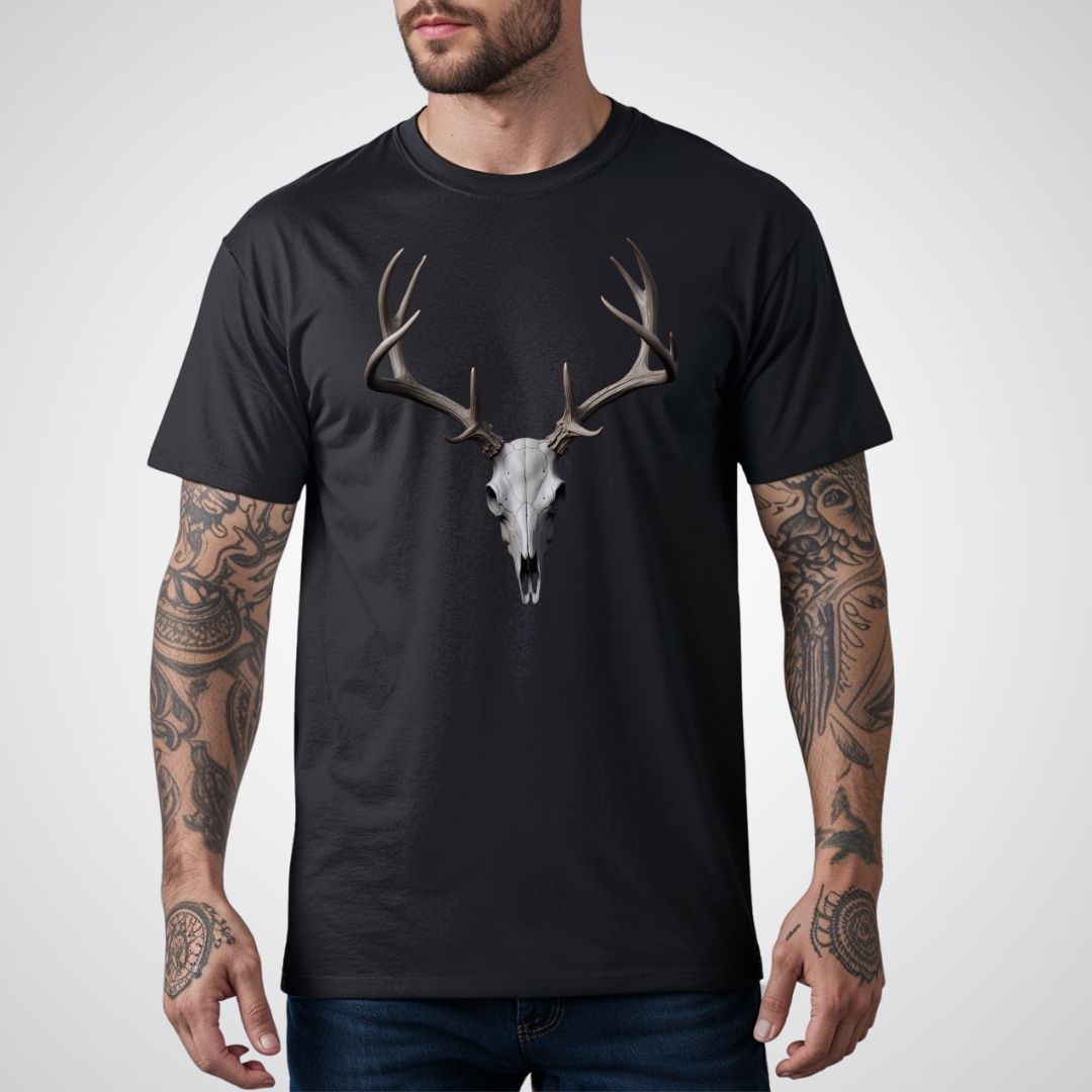 Deer Skull with Antlers Unisex Realism T-Shirt - Tattoo Unleashed