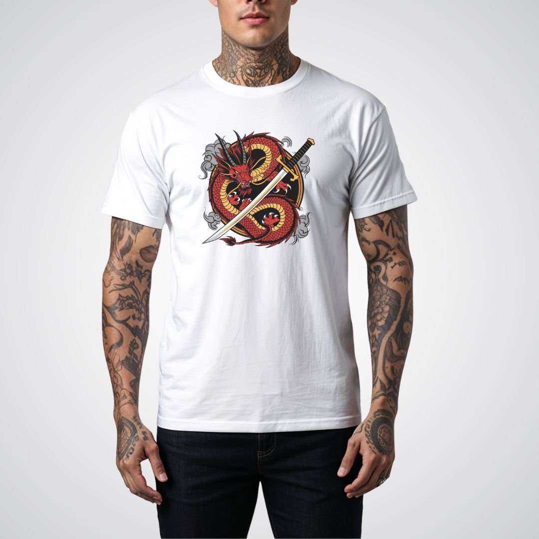 Dragon Coiled Around a Katana Japanese Tattoo Unisex T-Shirt - Tattoo Unleashed