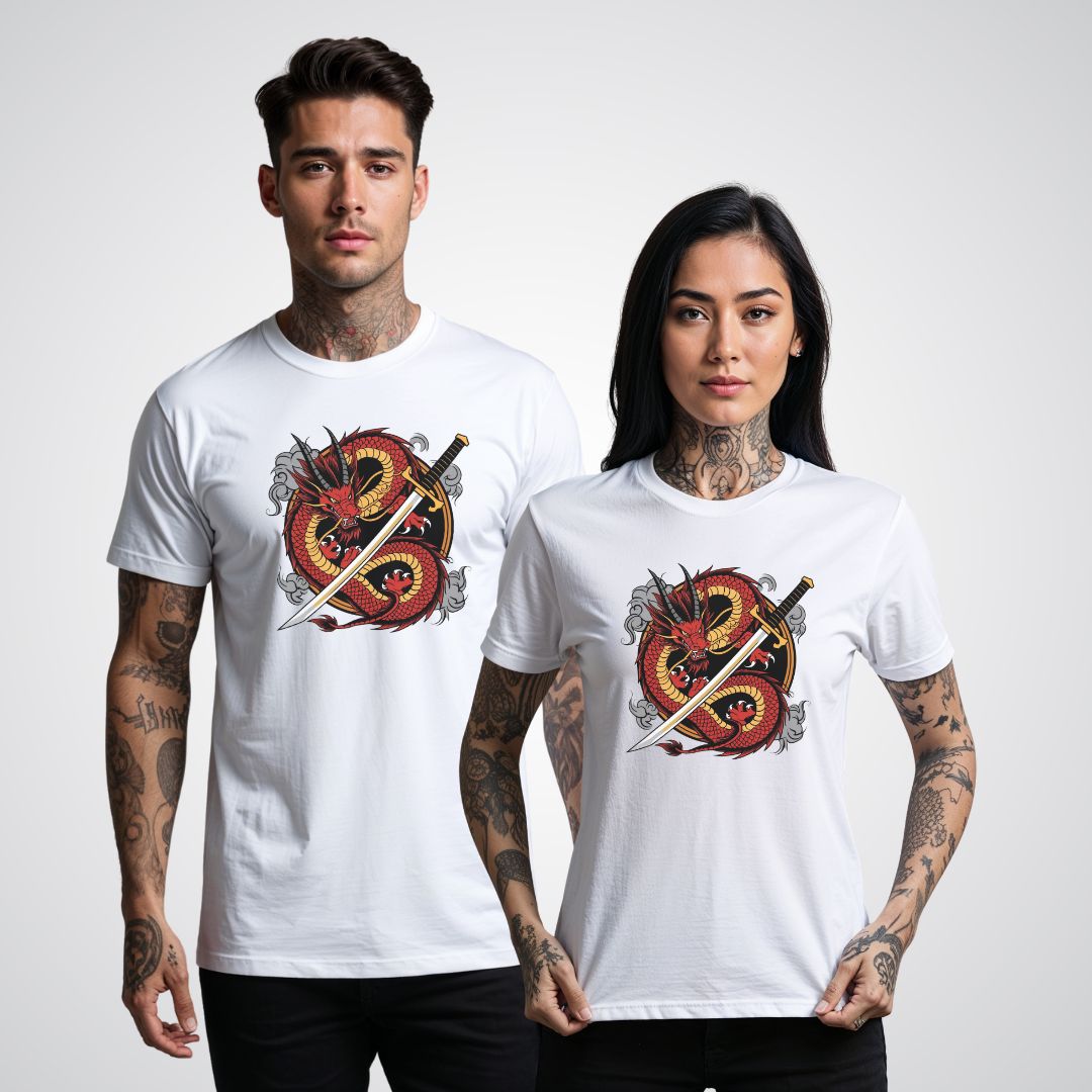 Dragon Coiled Around a Katana Japanese Tattoo Unisex T-Shirt - Tattoo Unleashed