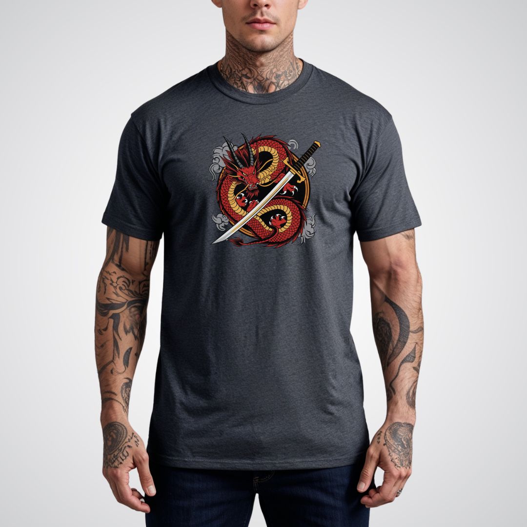 Dragon Coiled Around a Katana Japanese Tattoo Unisex T-Shirt - Tattoo Unleashed