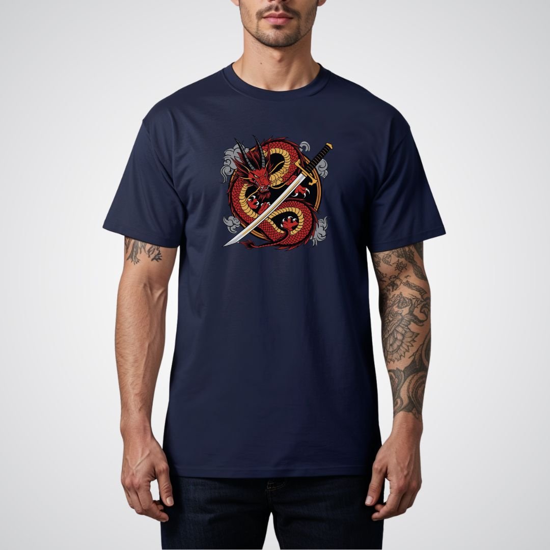 Dragon Coiled Around a Katana Japanese Tattoo Unisex T-Shirt - Tattoo Unleashed