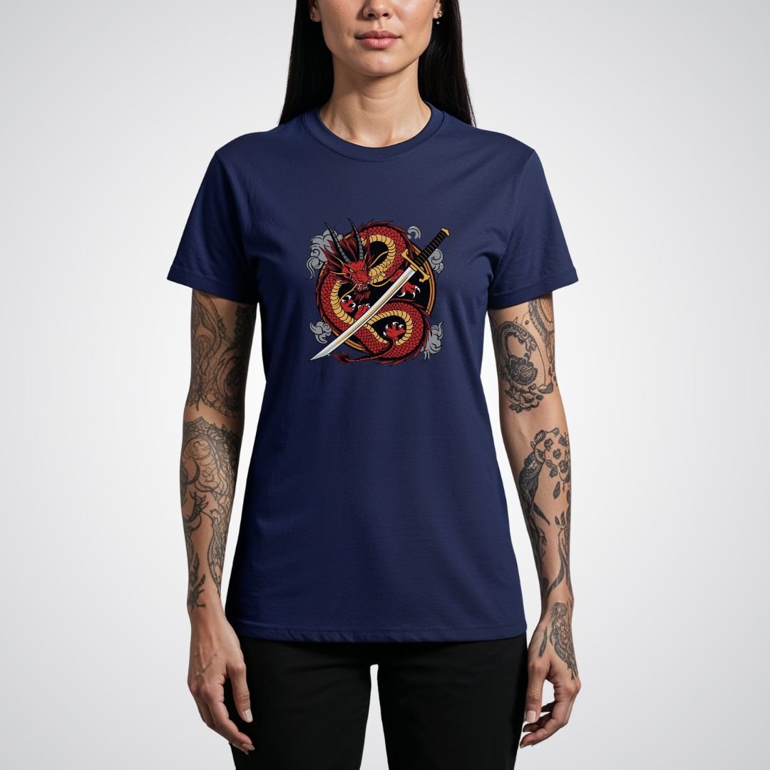 Dragon Coiled Around a Katana Japanese Tattoo Unisex T-Shirt - Tattoo Unleashed