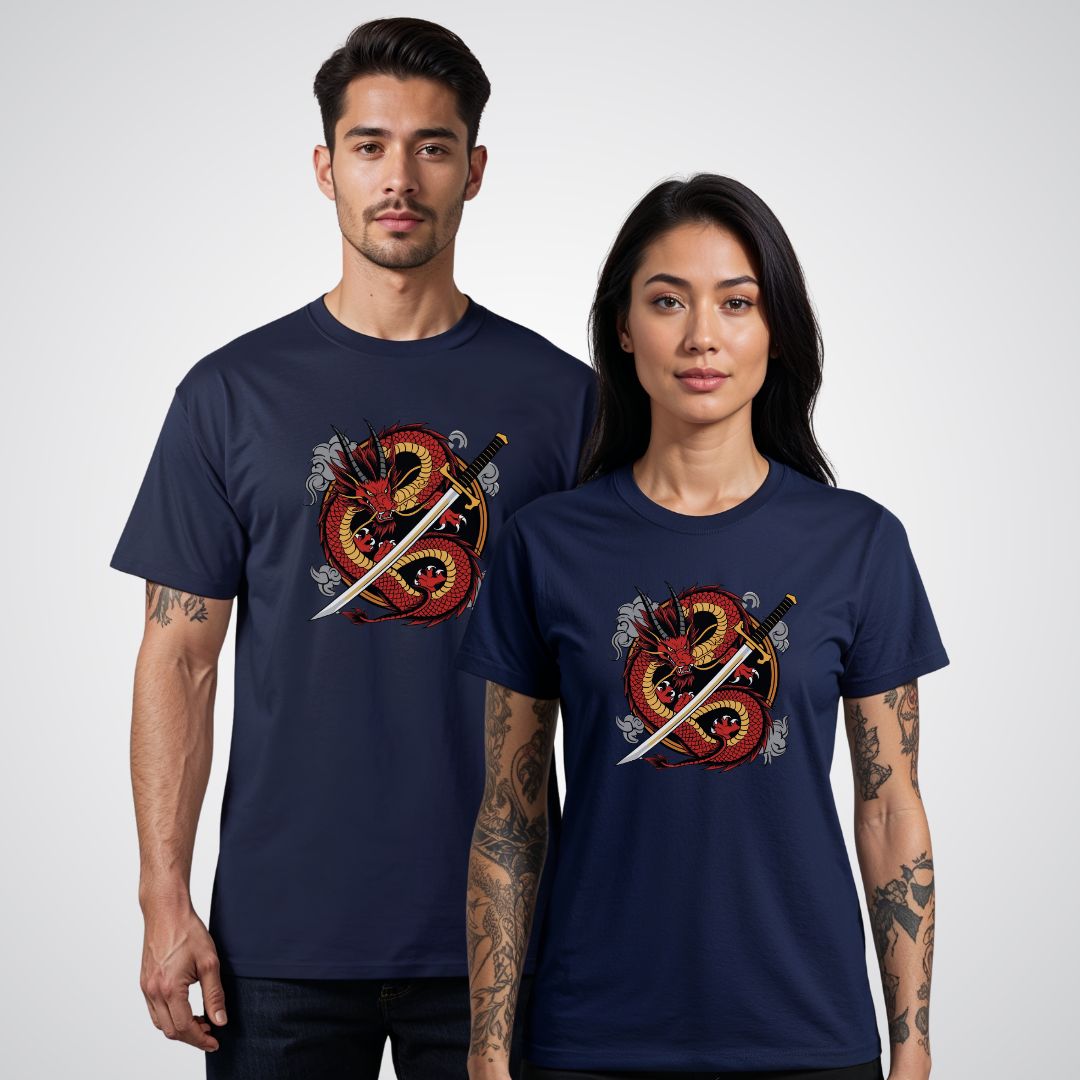 Dragon Coiled Around a Katana Japanese Tattoo Unisex T-Shirt - Tattoo Unleashed