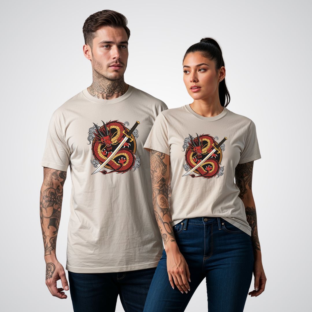 Dragon Coiled Around a Katana Japanese Tattoo Unisex T-Shirt - Tattoo Unleashed