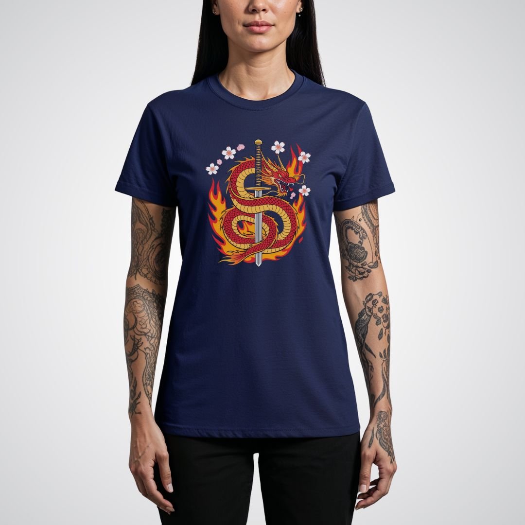 Dragon with Samurai Sword Neo - Traditional Tattoo Unisex T-Shirt - Tattoo Unleashed