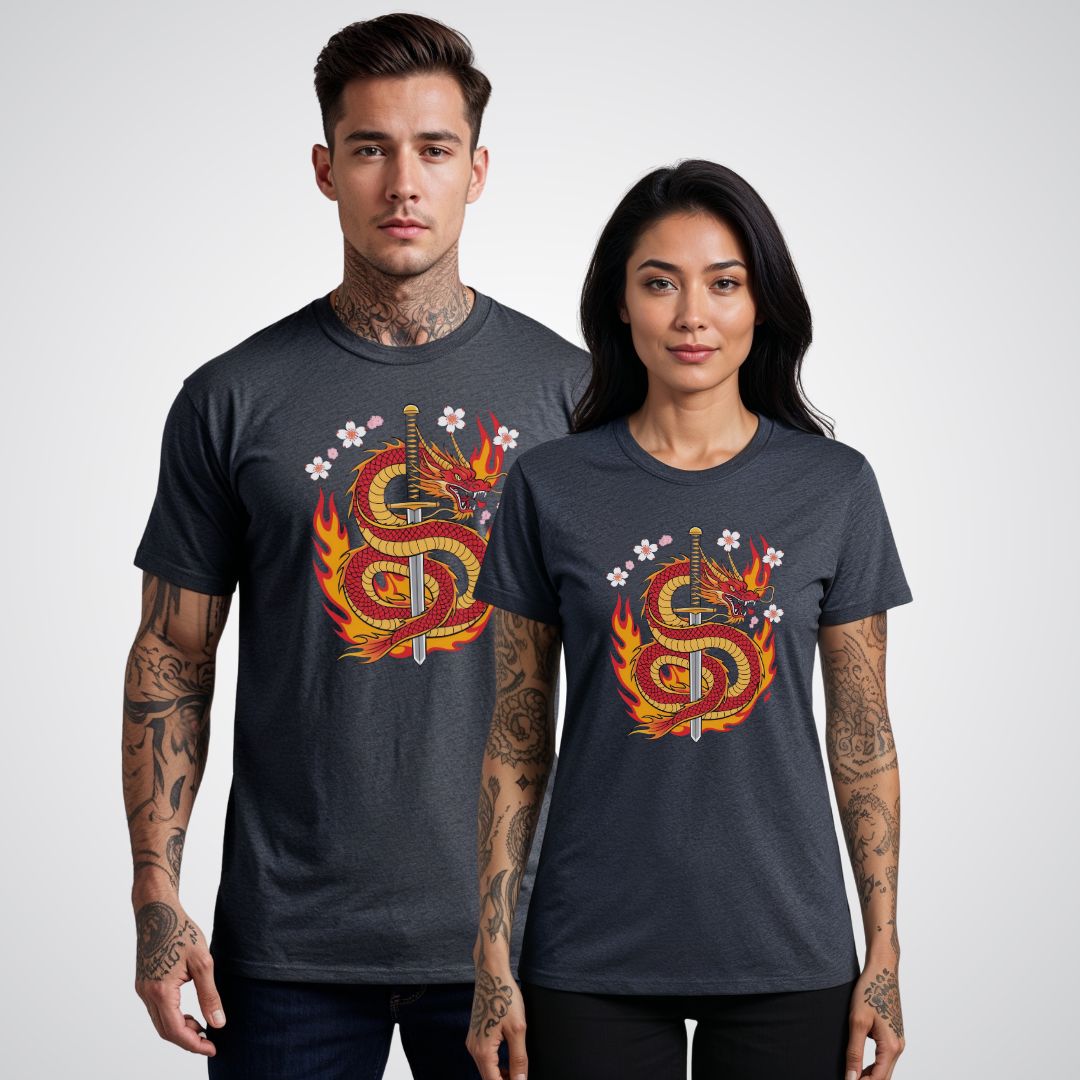 Dragon with Samurai Sword Neo - Traditional Tattoo Unisex T-Shirt - Tattoo Unleashed